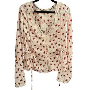 Free People Field of Roses Satin Lace Top Romantic Feminine  Sz M NWT MSRP $128